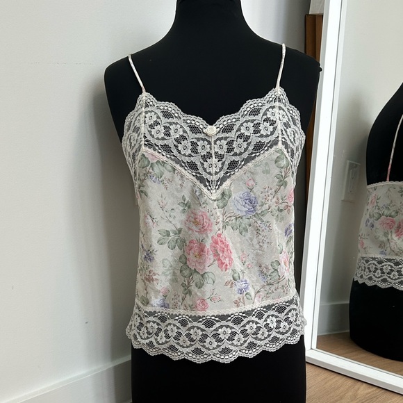 Vintage Deena Floral Lace Trim Satin Camisole Tank Top M - Picture 3 of 9